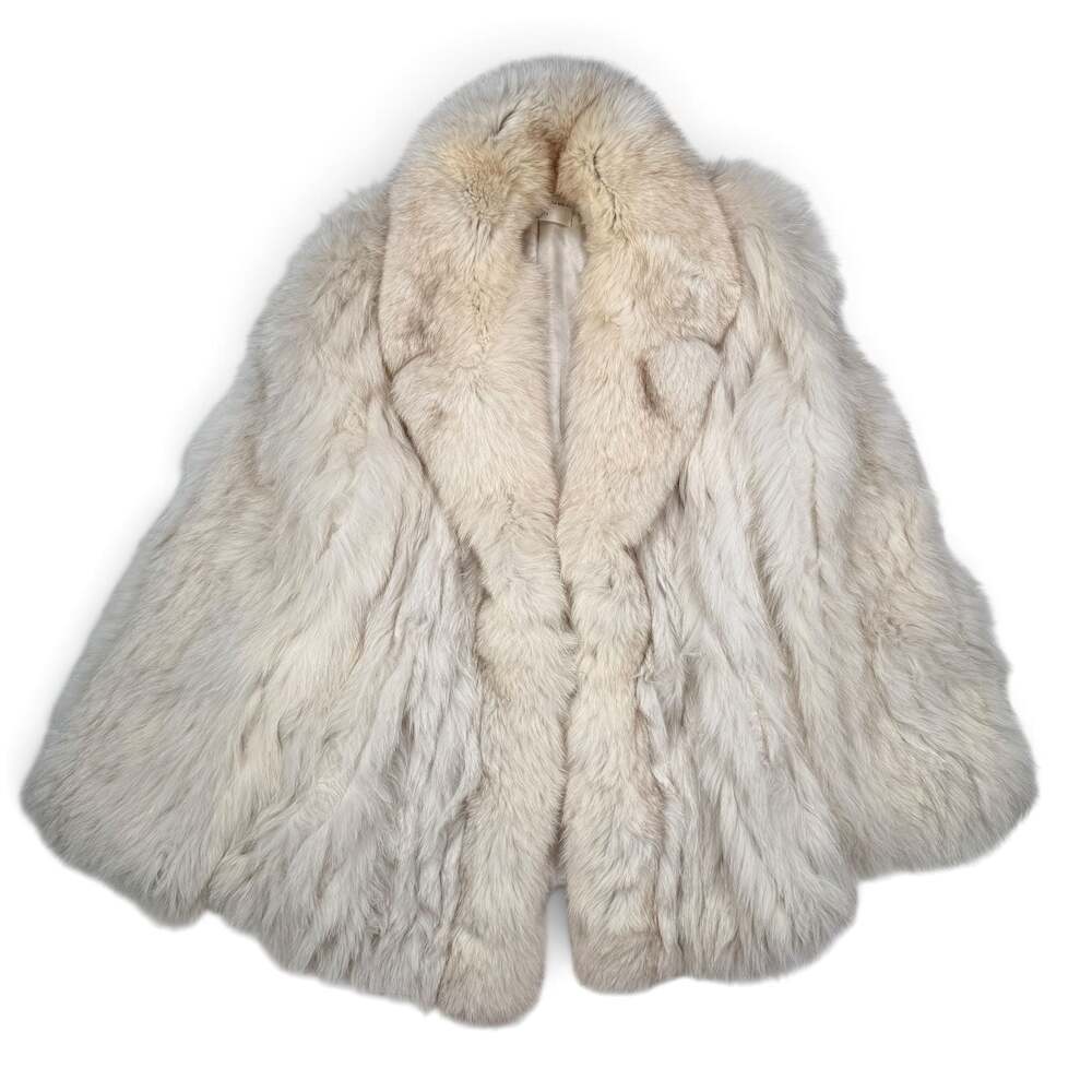 Vintage White Blue Fox Fur Jacket Coat Women’s Size 16 Finland Korea 29